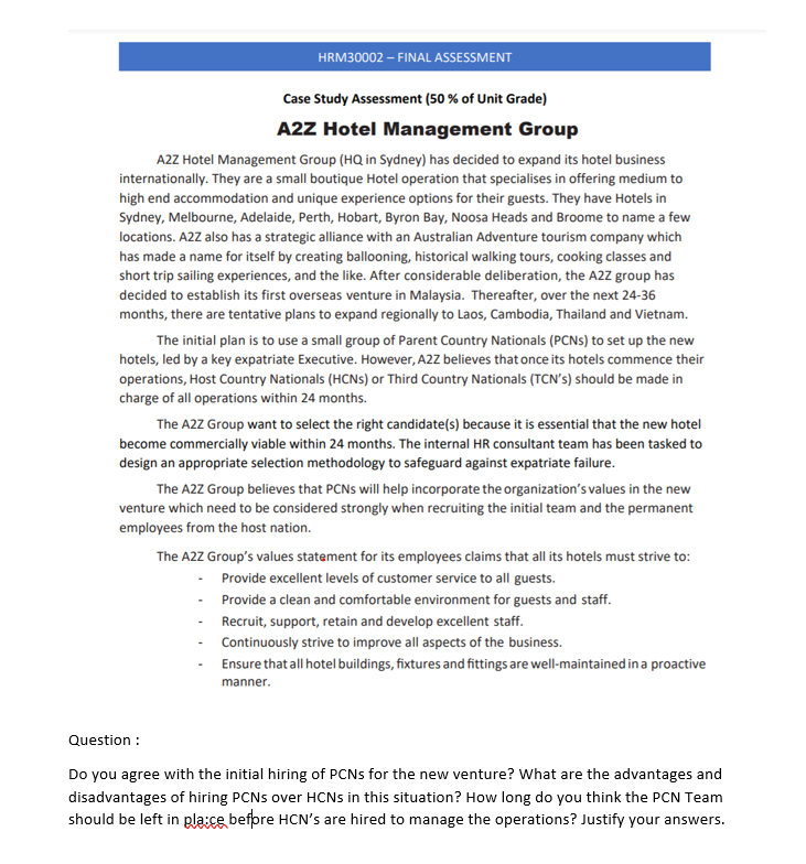 HRM30002 - FINAL ASSESSMENT Case Study Assessment