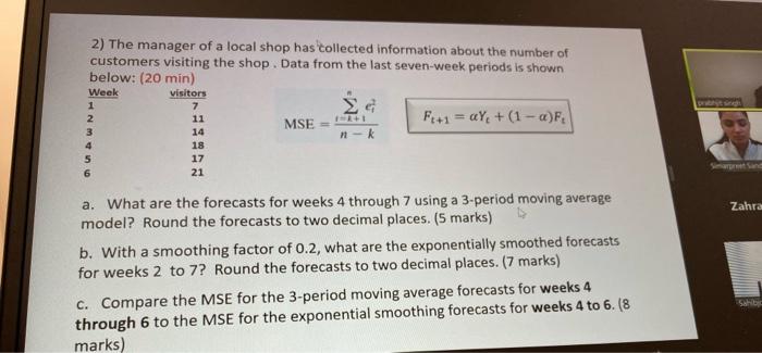 2) The manager of a local shop has collected