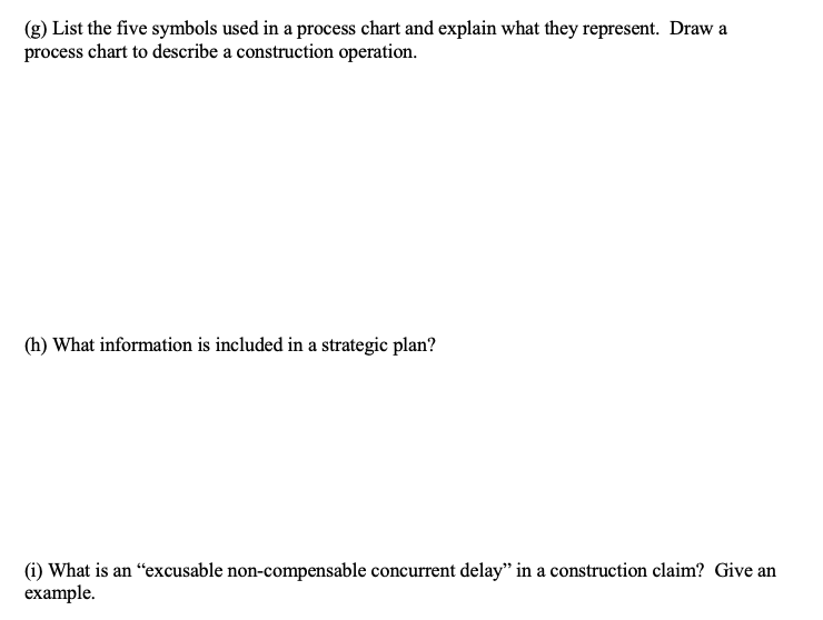 (g) List the five symbols used in a process chart