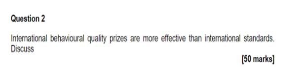 Question 2 International behavioural quality