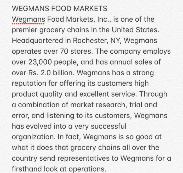 WEGMANS FOOD MARKETS Wegmans Food Markets, Inc.,