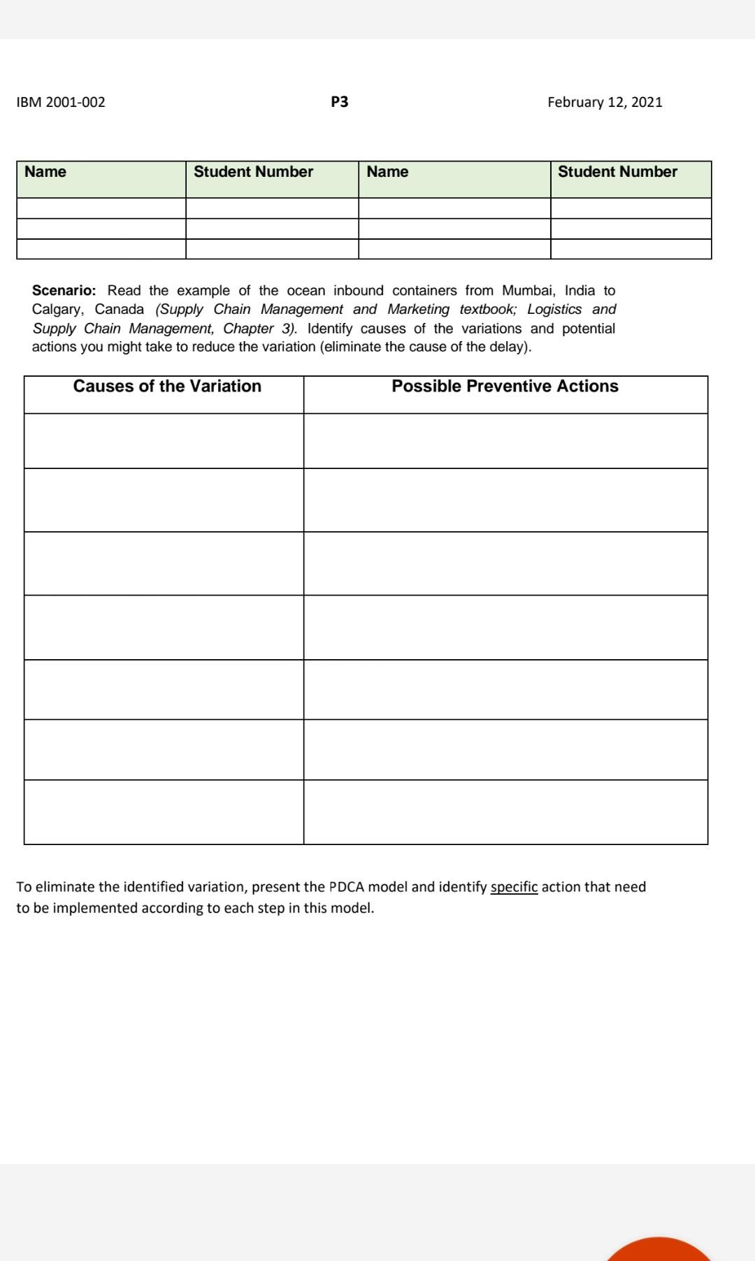 IBM 2001-002 P3 February 12, 2021 Name Student