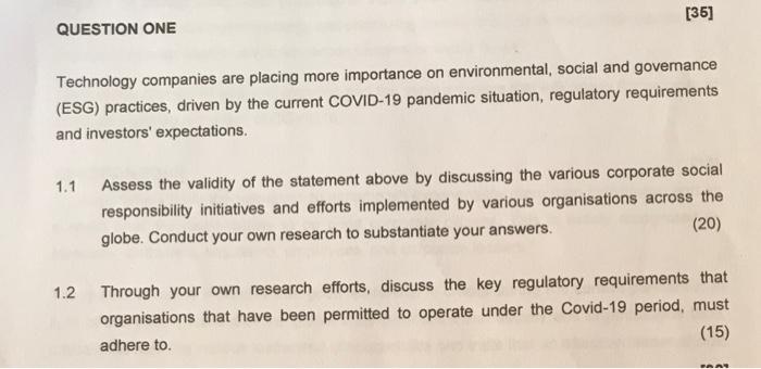ESG (35 marks) [35] QUESTION ONE Technology