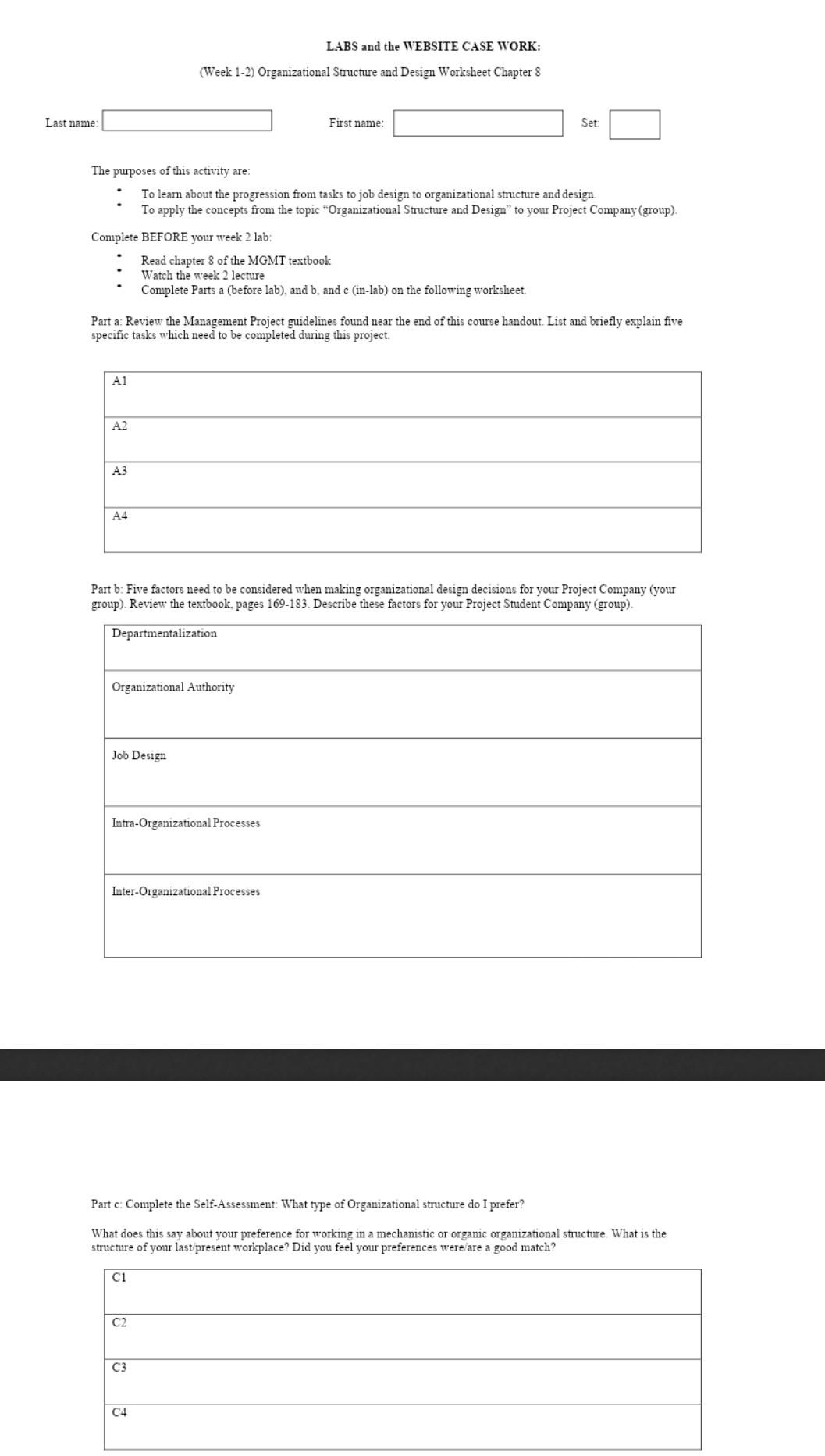 LABS and the WEBSITE CASE WORK: (Week 1-2)