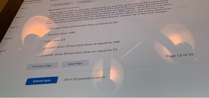 Question 12 points) The medical starron shudder