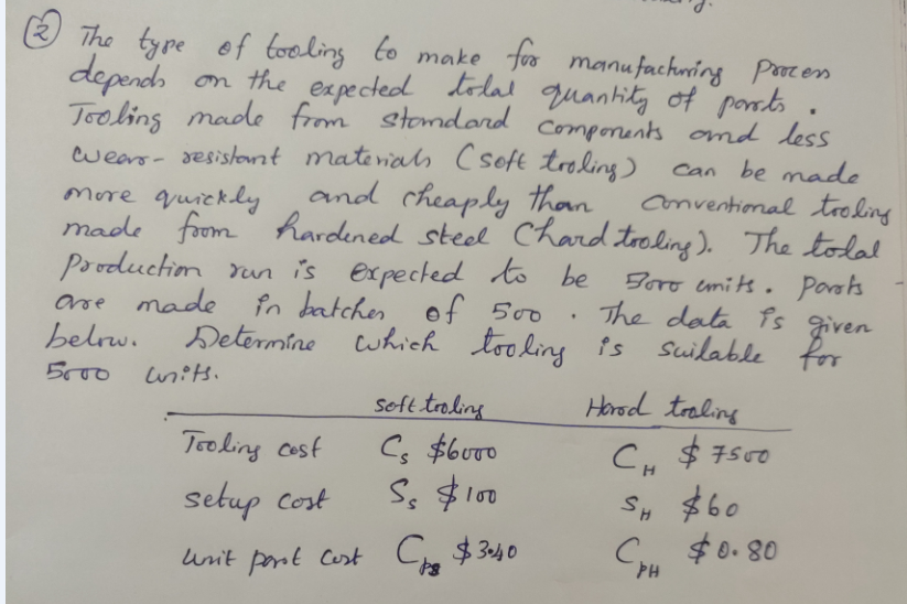 2 depends . The type of tooling to make for