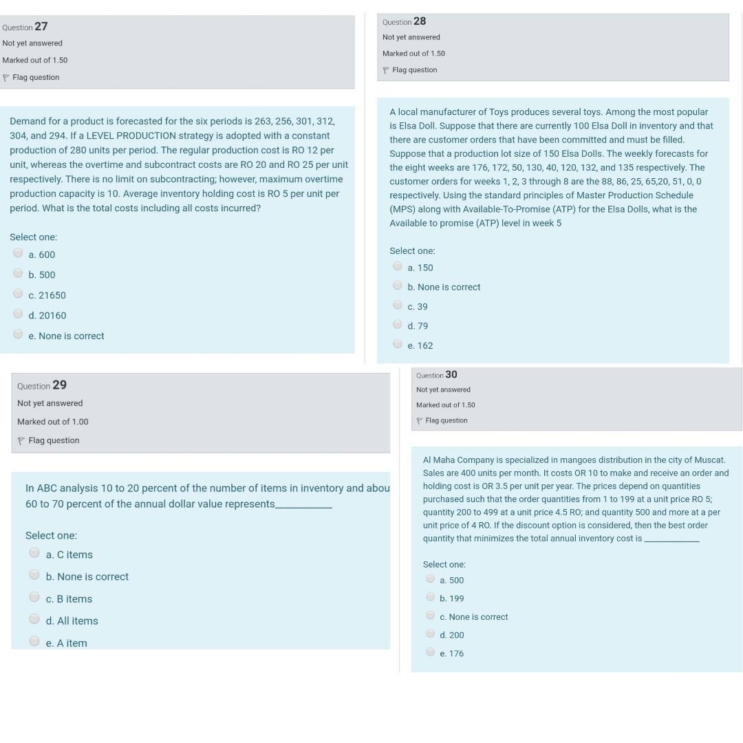 Question 28 Question 27 Not yet answered Not yet