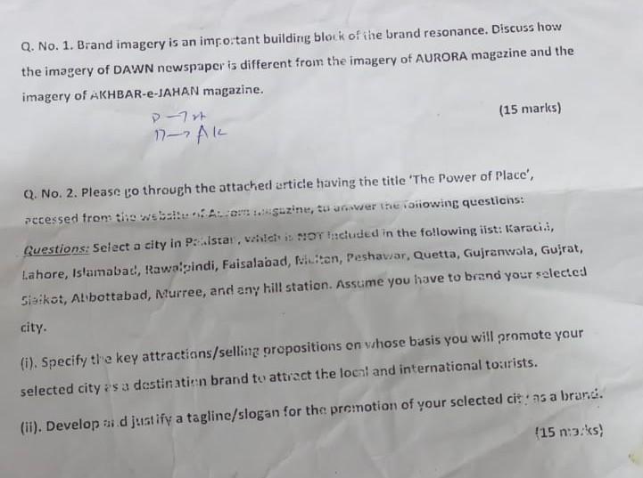 Q. No. 1. Brand imagery is an imr.o.tant building