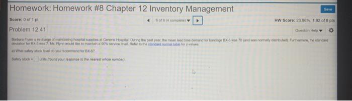Homework: Homework #8 Chapter 12 Inventory