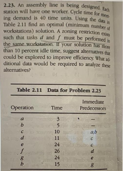2.23. An assembly line is being designed. Each