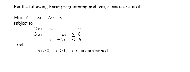 For the following linear programming problem,