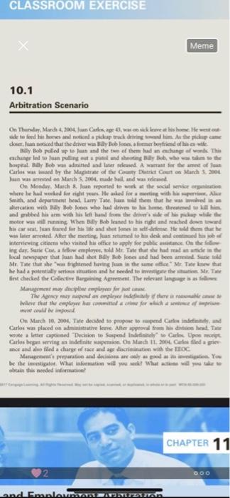 CLASSROOM EXERCISE Meme 10.1 Arbitration Scenario