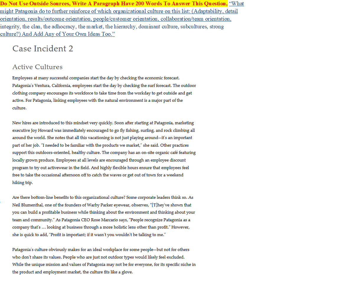 Do Not Use Outside Sources, Write A Paragraph