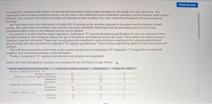 Check my work You work for a company that makes