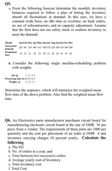 Q5 . A. From the following forecast determine the