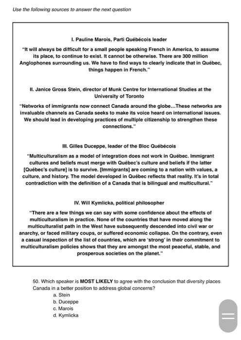 Use the following sources to answer the next