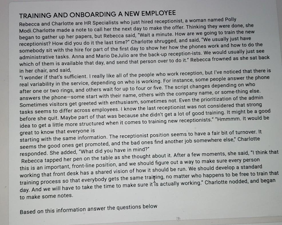 TRAINING AND ONBOARDING A NEW EMPLOYEE Rebecca