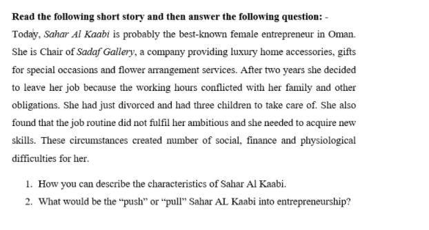 Title: entrepreneurship Read the following short