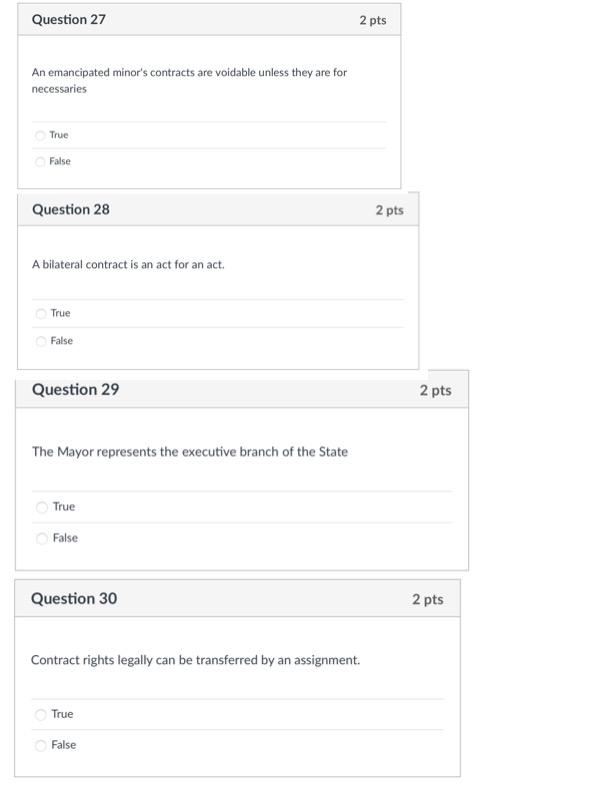 Question 27 2 pts An emancipated minor's