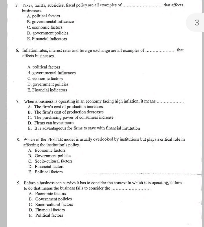 5. Taxes, tariffs, subsidies, fiscal policy are