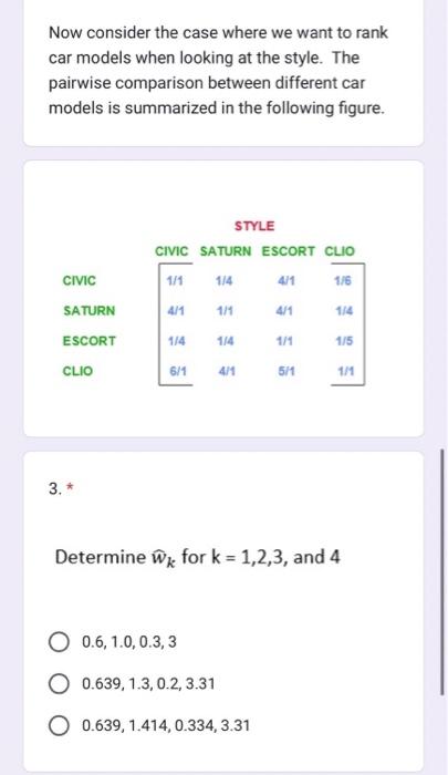 Now consider the case where we want to rank car