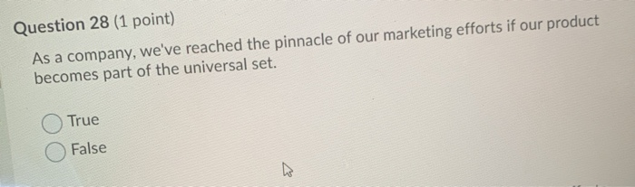 Question 28 (1 point) As a company, we've reached