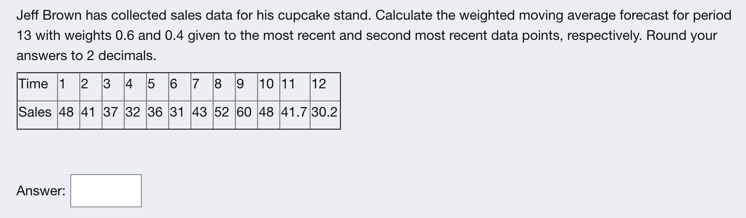 Jeff Brown has collected sales data for his