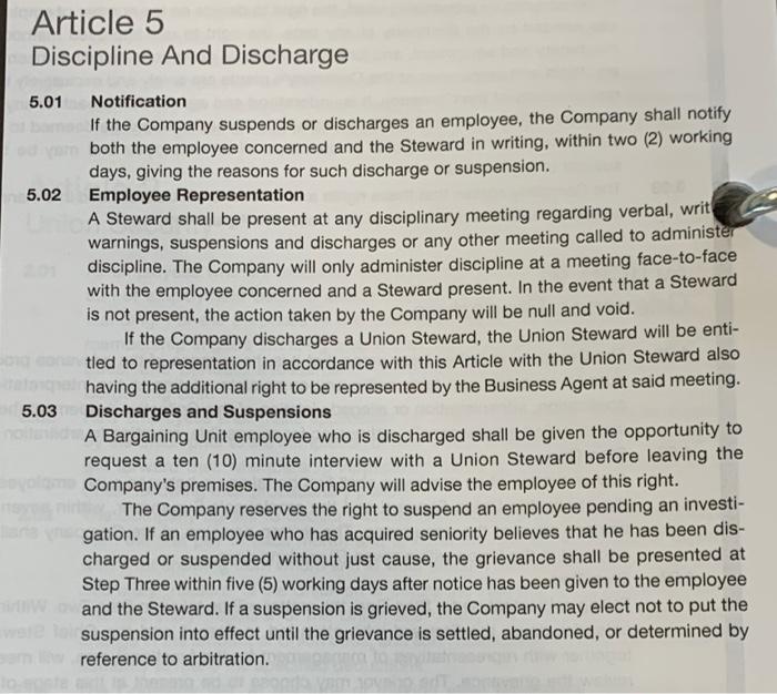 LABOUR RELATIONS Information: Question: Article 5