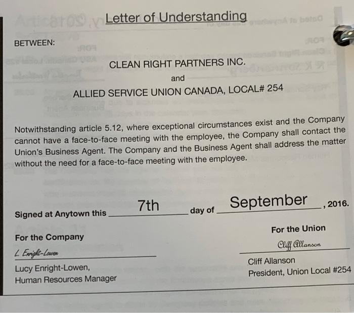 LABOUR RELATIONS Information: Question: Article 5