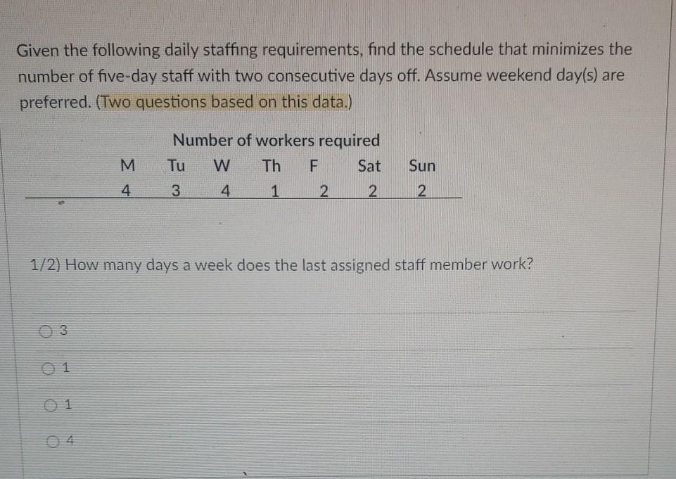 Given the following daily staffing requirements,