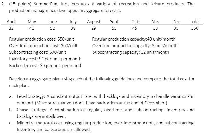 2. (15 points) SummerFun, Inc., produces a