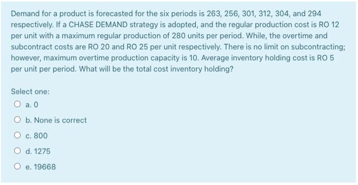 Demand for a product is forecasted for the six