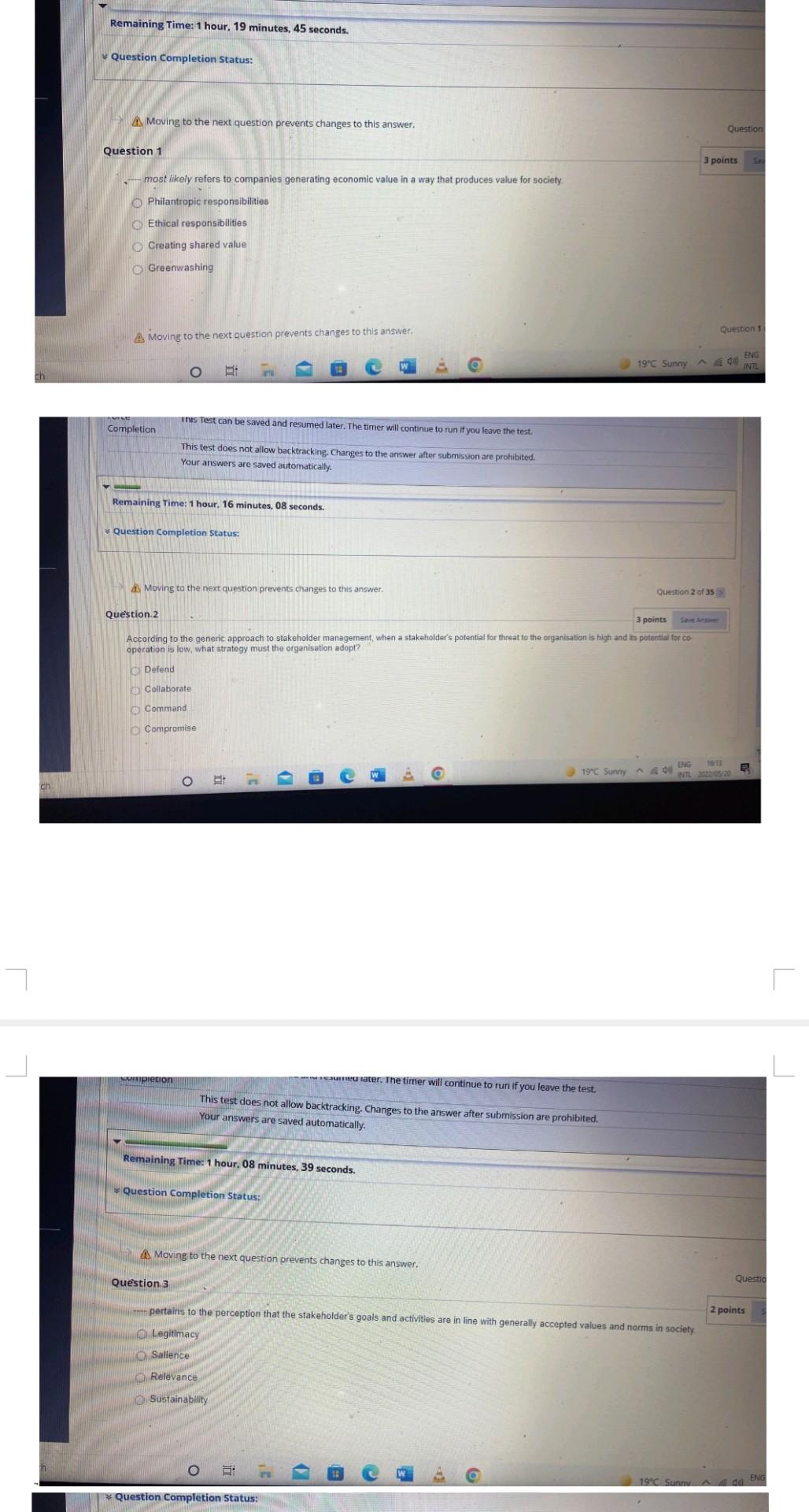 Remaining Time: 1 hour, 19 minutes, 45 seconds.