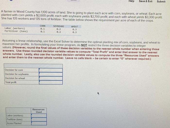 please show the excel if used Help Save & Exit