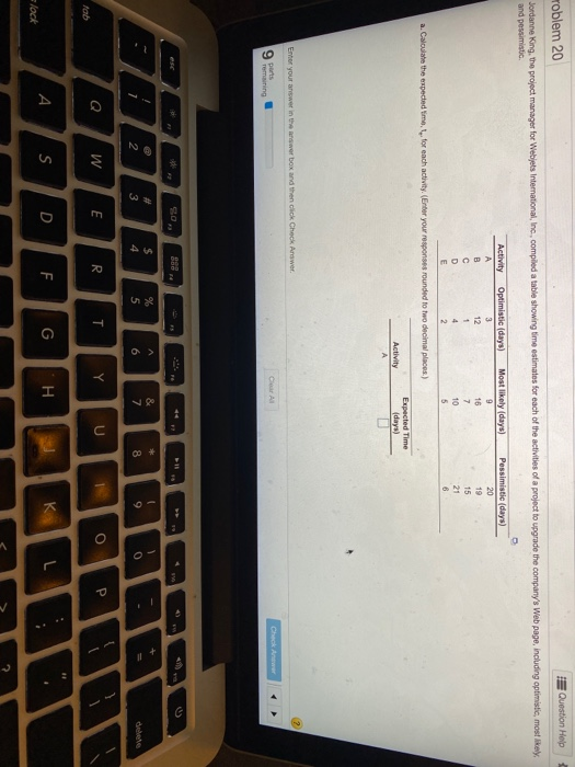 woblem 20 Question Help Jordanne King, the