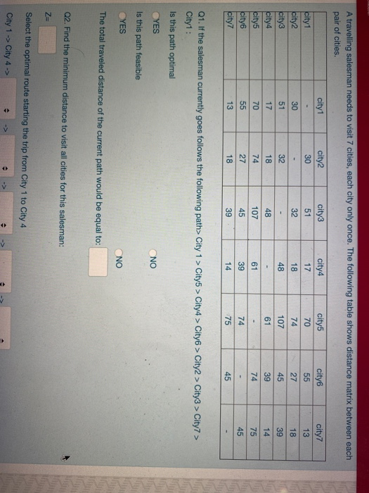 A travelling salesman needs to visit 7 cities,