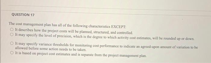 QUESTION 16 If cumulative PV = 100, cumulative