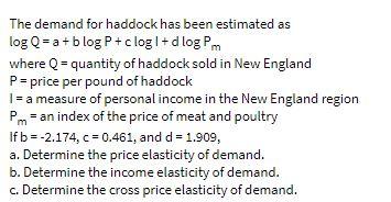 The demand for haddock has been estimated as log