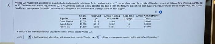 Wands Lux must select a supplier ter a plassc