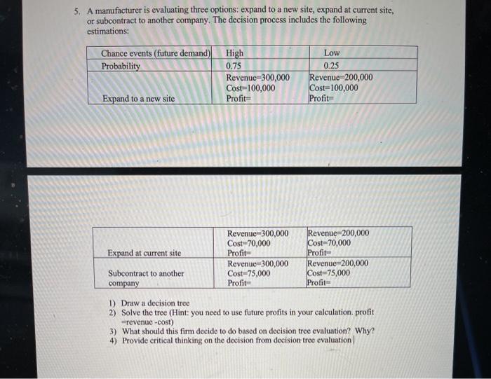 HELP!! a 4 part question 5. A manufacturer is
