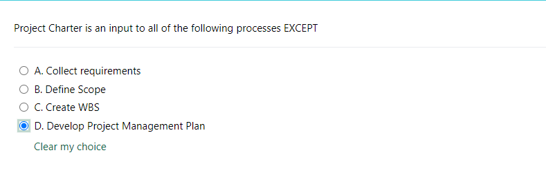 Project Charter is an input to all of the