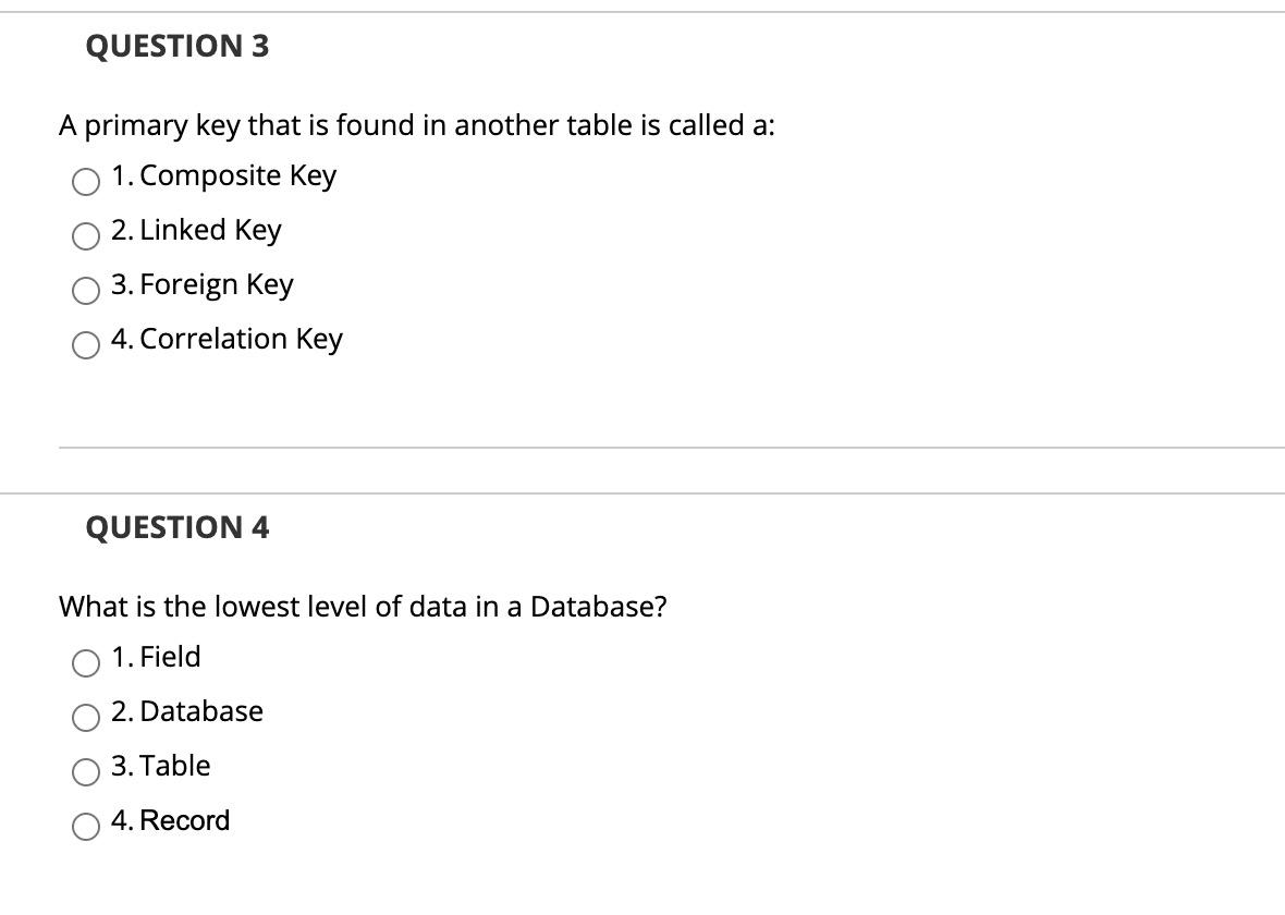 QUESTION 1 In a table containing data about