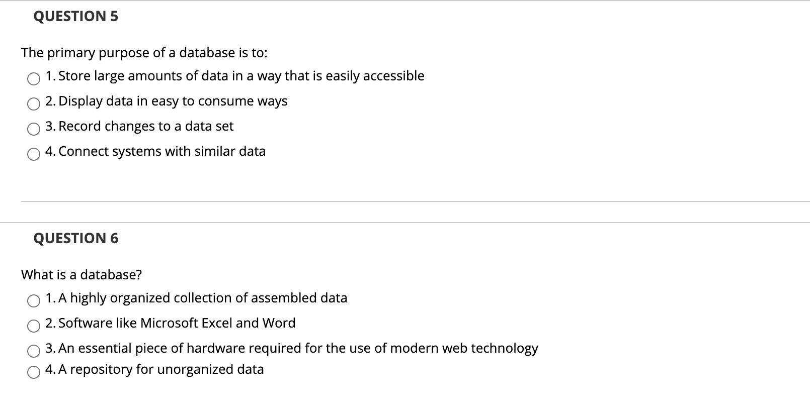 QUESTION 1 In a table containing data about