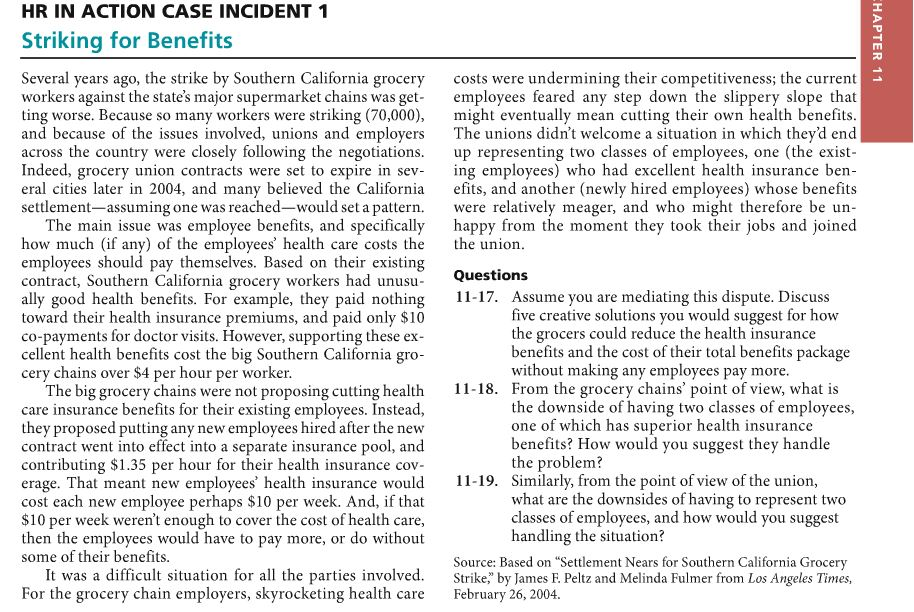 Questions : 11-17 11-18 11-19 HR IN ACTION CASE