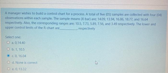 A manager wishes to build a control chart for a
