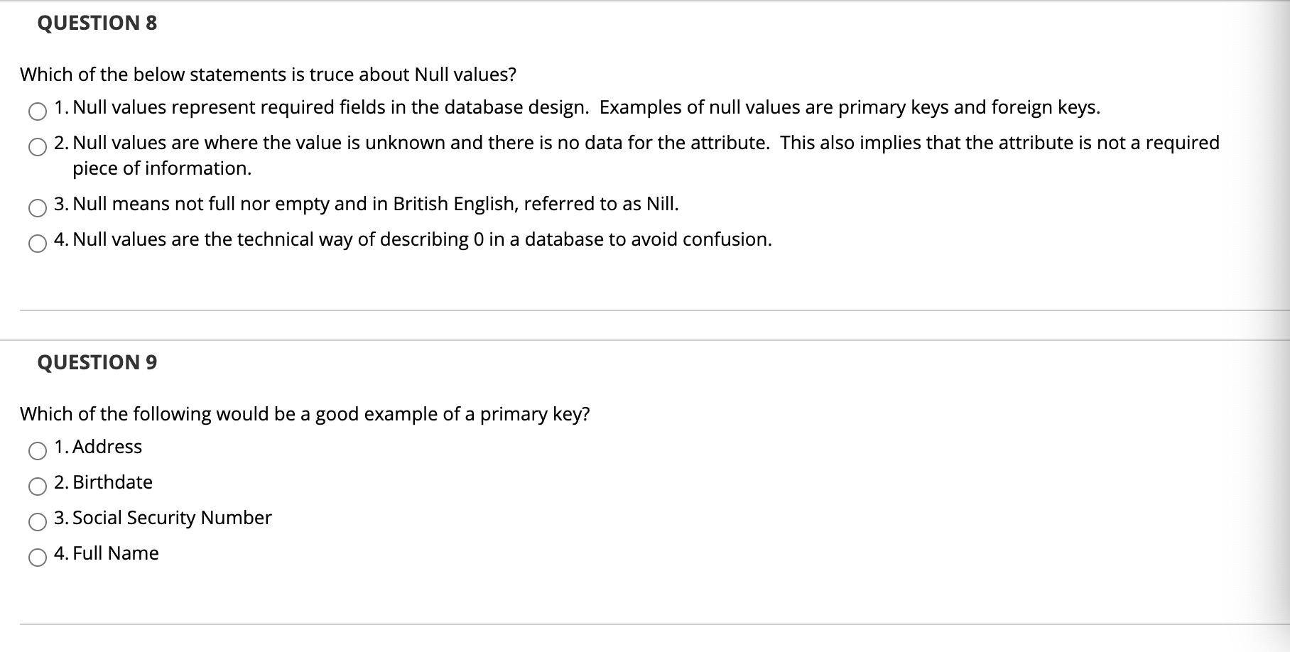 QUESTION 1 In a table containing data about