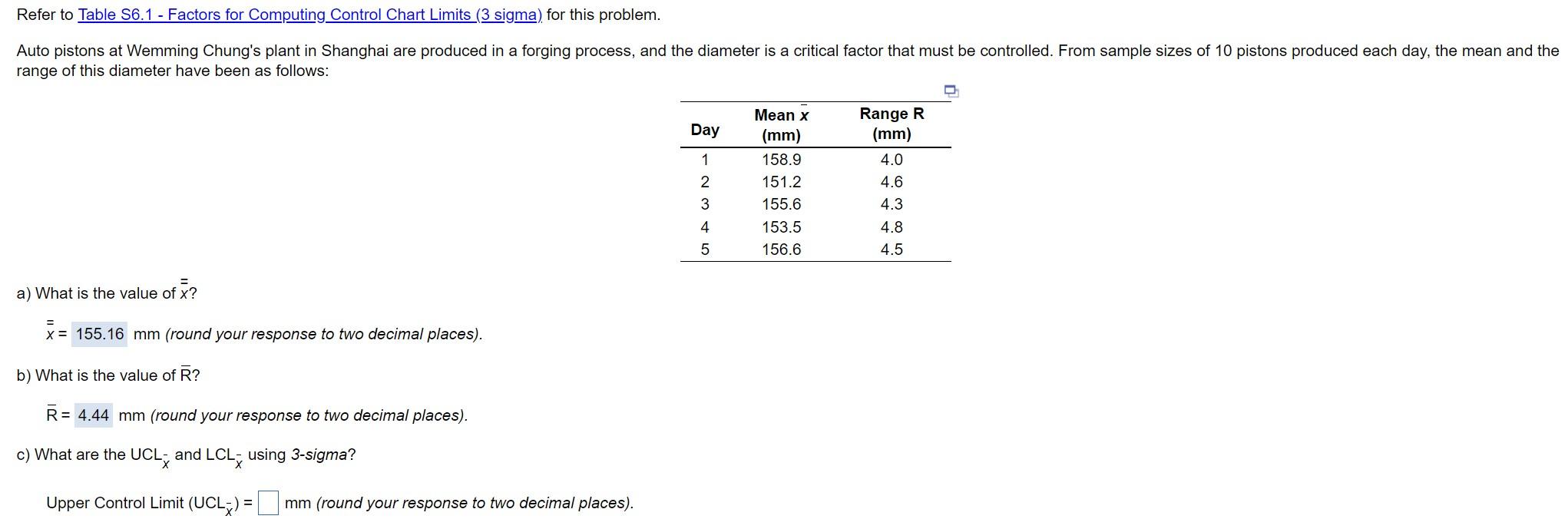 Refer to Table S6.1 - Factors for