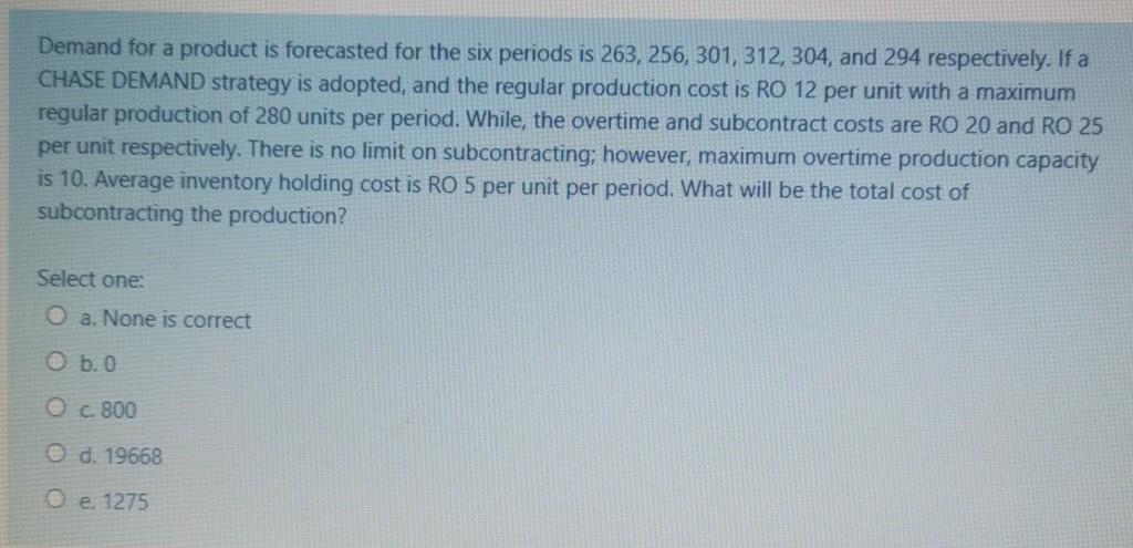 Demand for a product is forecasted for the six