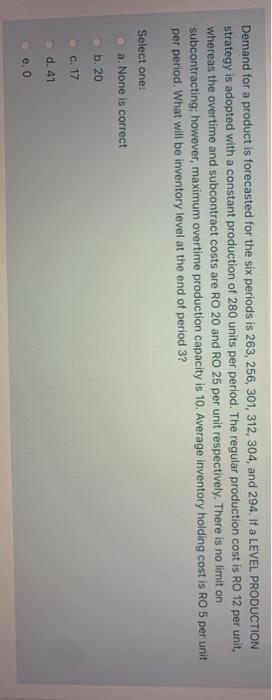 Demand for a product is forecasted for the six