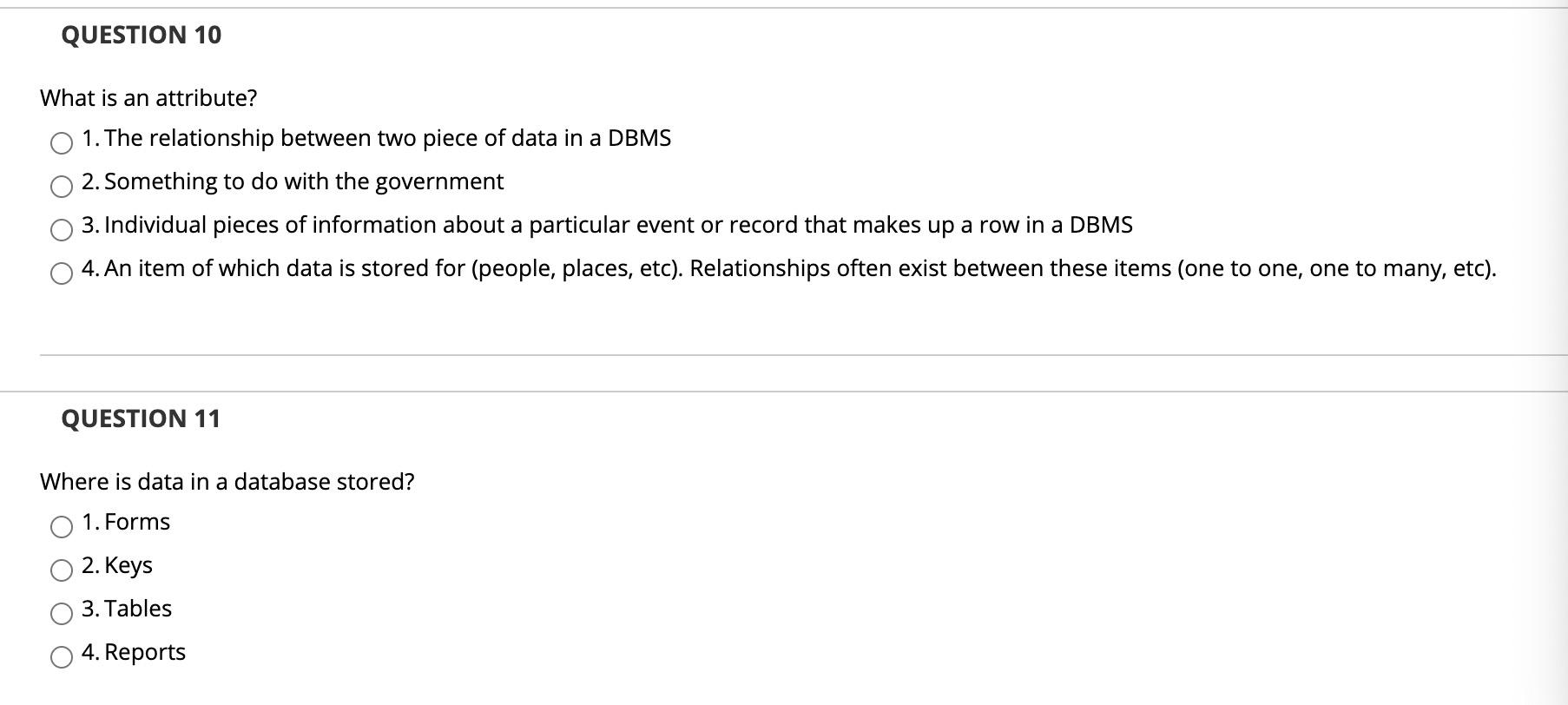 QUESTION 1 In a table containing data about